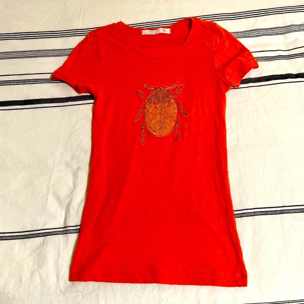 J Crew coral sequin embellished beetle tee XS